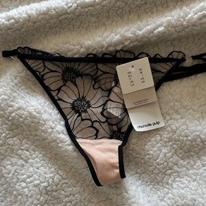 Chantelle Black and Cream Floral Lace Panty